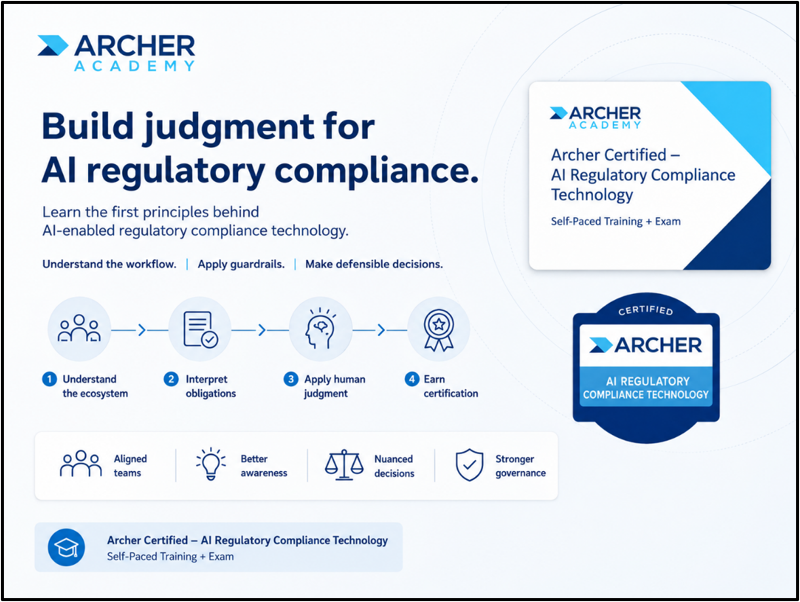 Certificación en «Tecnología para el cumplimiento normativo en IA» de Archer Academy, un programa básico a ritmo propio dirigido a profesionales del cumplimiento normativo